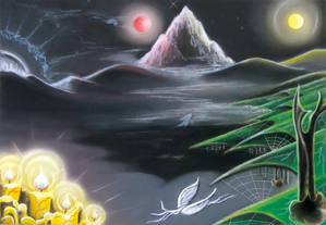 „Nocteria”  Pastellkreide auf Tonpapier, 42 x 30 cm, 2015  Illustrations-Auftrag zum Rollenspielerkompendium "Das letzte Zeitalter" von Holger Hosang