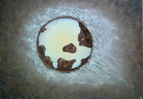 BARREL, Acryl-Mischtechnik mit Fassboden und Strukturpaste auf Leinwand, 70 x 100 cm, Art-Grimm 2018