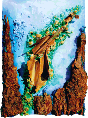 BLACK FORREST MORPHING II, Mixed Material Art mit Rindenstücken und Aluminium auf Leinwand, Format: 50 x 70 cm, 2020
