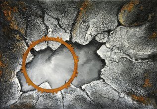 BRUCH: Acryl-Mischtechnik mit Kaffeesatz und Strukturpaste auf Leinwand, 70 x 100 cm, Art-Grimm, 2018