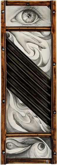 „Gefälle”  Acryl und Bleistift auf antikem Krauthobel, lasiert  Format: 100 x 34 cm, 2016 