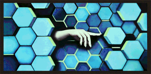 HEXAGON animata, Licht-Bild-Installation auf LED Paneel Mixed Material Art, 60 x 120 cm, Farbwechsel in RGB programmierbar mit Fernbedienung, 2022