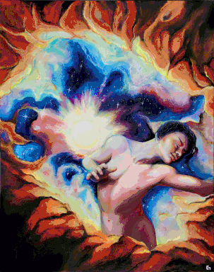 NARCISS IN SPACEAcryl-Mischtechnik, Schwarzlichtaktiv, 80 x 100 cm, 2024