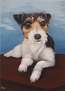Tierportrait des Hundes TOBI, , Auftragsarbeit, 50 x 70 cm, 2019