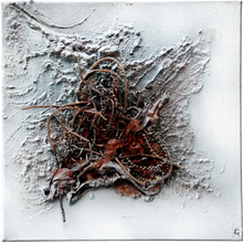 "Herze min" - Mixed Material Art Art-Grimm - Eisenspäne in Acryl/Struktur auf Leinwand,  5 x 40 x 40 cm, 2018